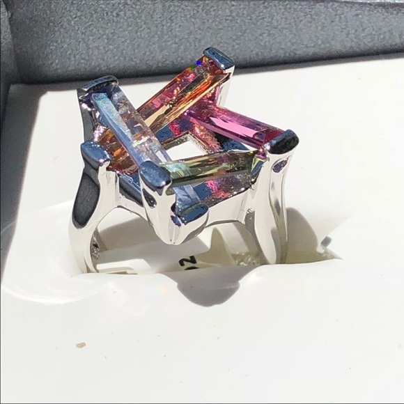 Unique Multicolor Zirconia Rhodium Ring - Picture 5 of 10